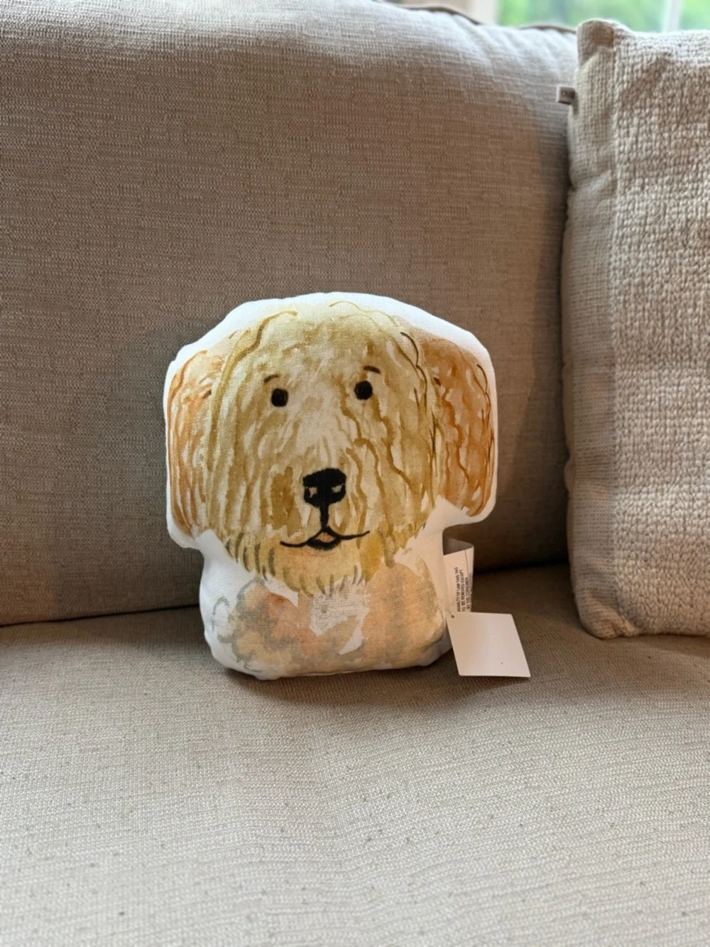 NWT Doodle Dog Face Decorative Pillow - Cream & Tan